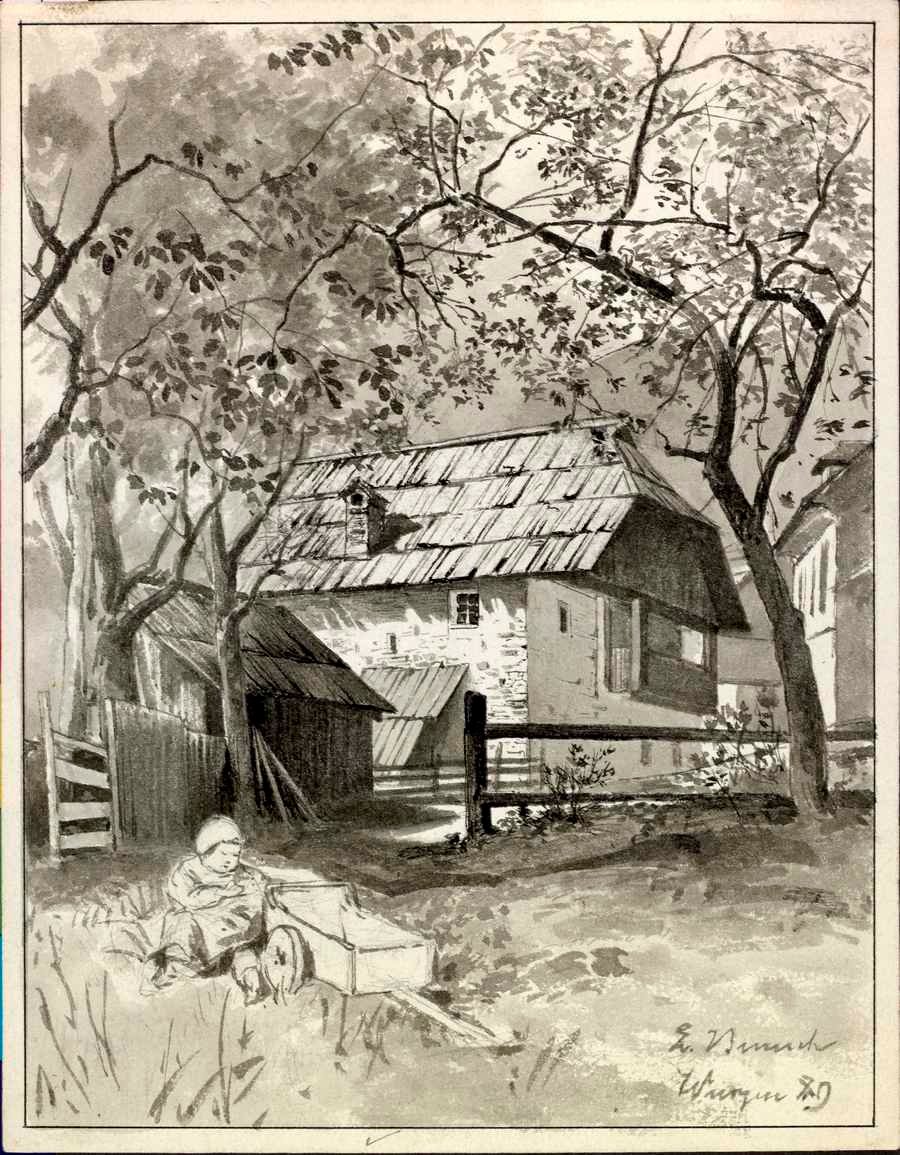 Motiv fra Podkoren med et barn i forgrunden af Ladislav Benesch