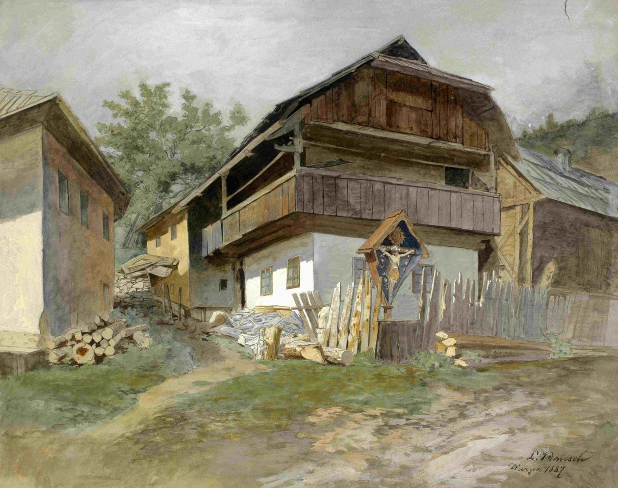 Motiv fra Podkoren - et typisk hus med skilt af Ladislav Benesch