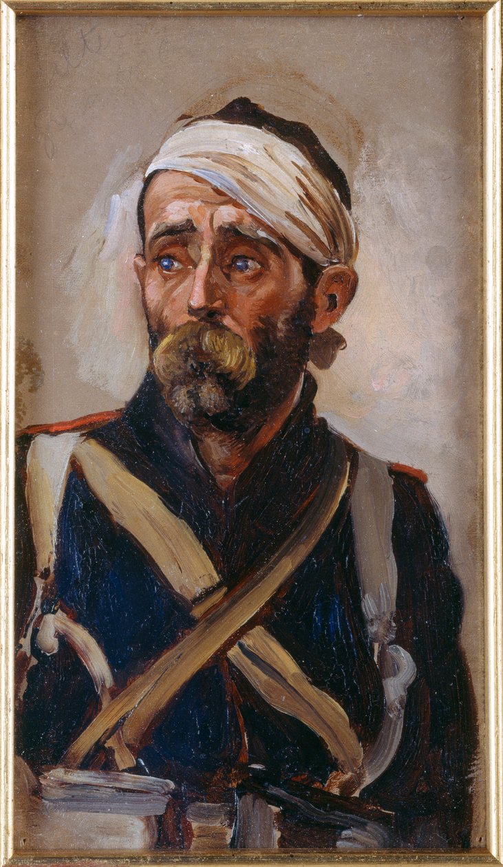 Studie af en såret vagtmand, Krim, ca. 1874 af Lady Butler