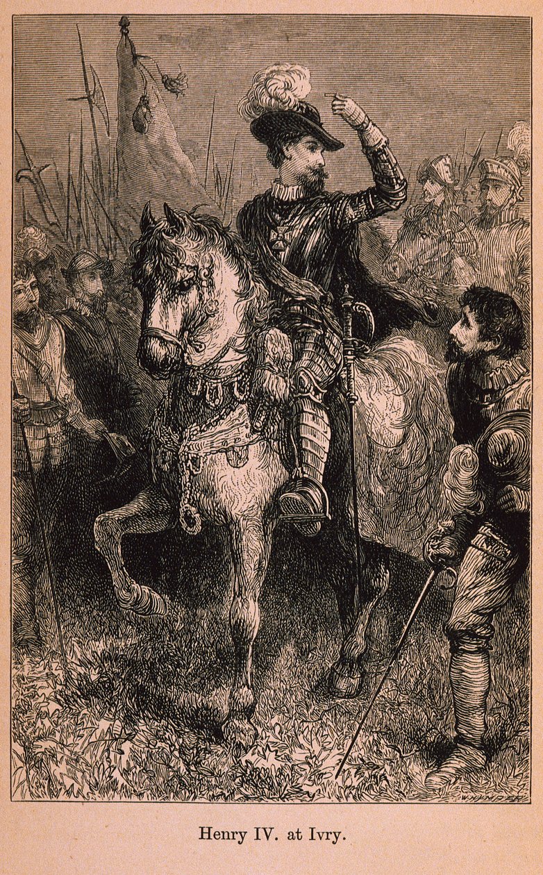 Henry IV (1553-1610) i Ivry, illustration fra Little Arthurs History of France: From the Earliest Times to the Fall of the Second Empire udgivet 1899 af Lady M. Chalcott