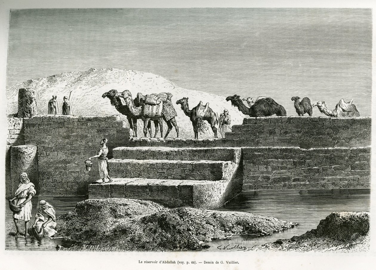 Reservoir of Abdullah, Saudi-Arabien, illustration fra "Pilgrimsrejse til Nejd, den arabiske races vugge", offentliggjort i World Tour, ledet af Edouard Charton (1807-1890) 1882 (litho) af Lady Anne Blunt