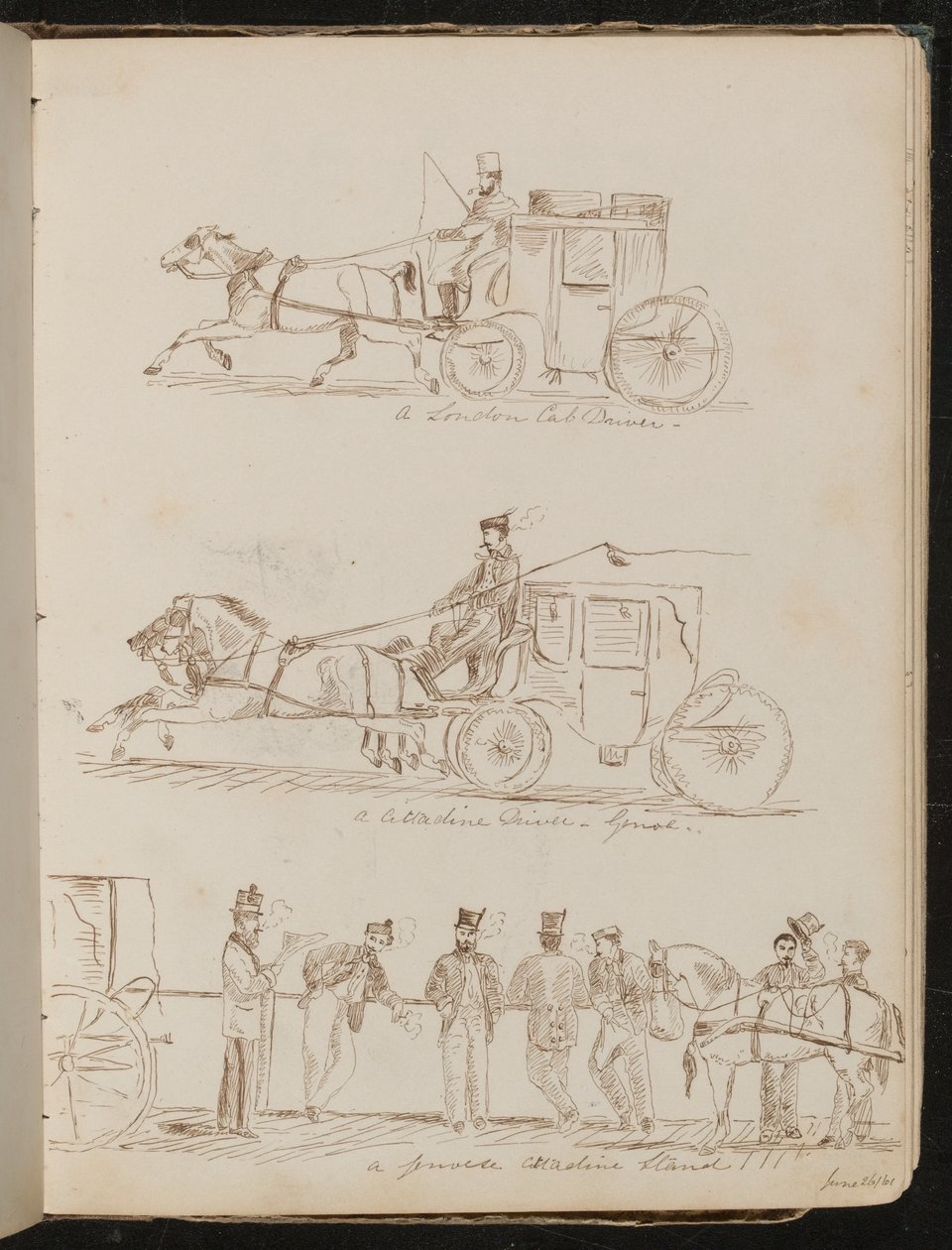 Undersøgelser af "en taxachauffør i London", "en Cittadine-chauffør - Genova" og "en genuesisk Cittadine-stand", dateret "26/61 juni" af Lady Butler
