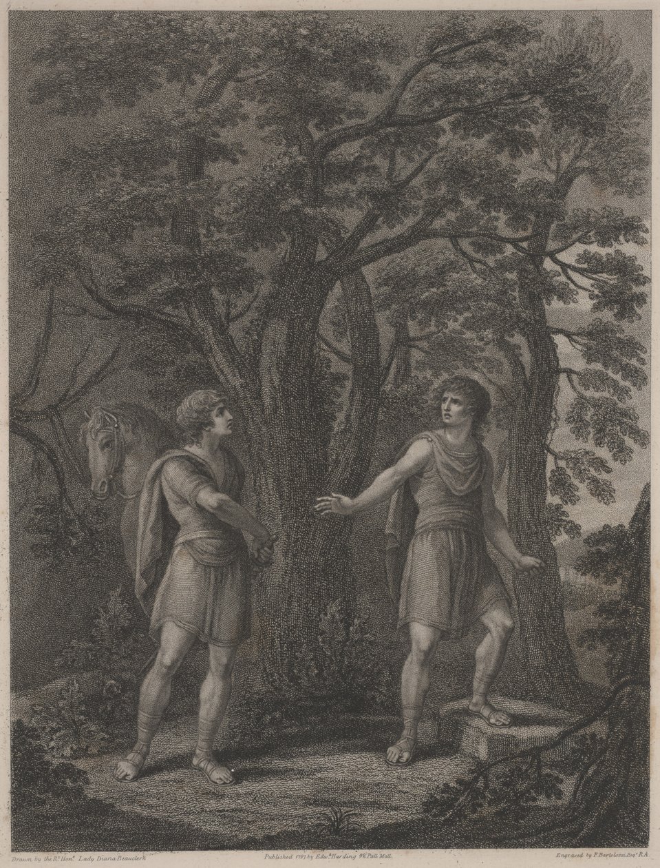 Illustration fra "Palamon and Arcite", tryk lavet af Francesco Bartolozzi 1797 (stipple gravering) af Lady Diana (after) Beauclerk