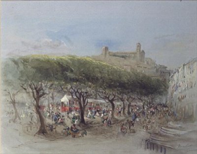 Markedet, Cannes (akvarel) af Lady Honoria Cadogan