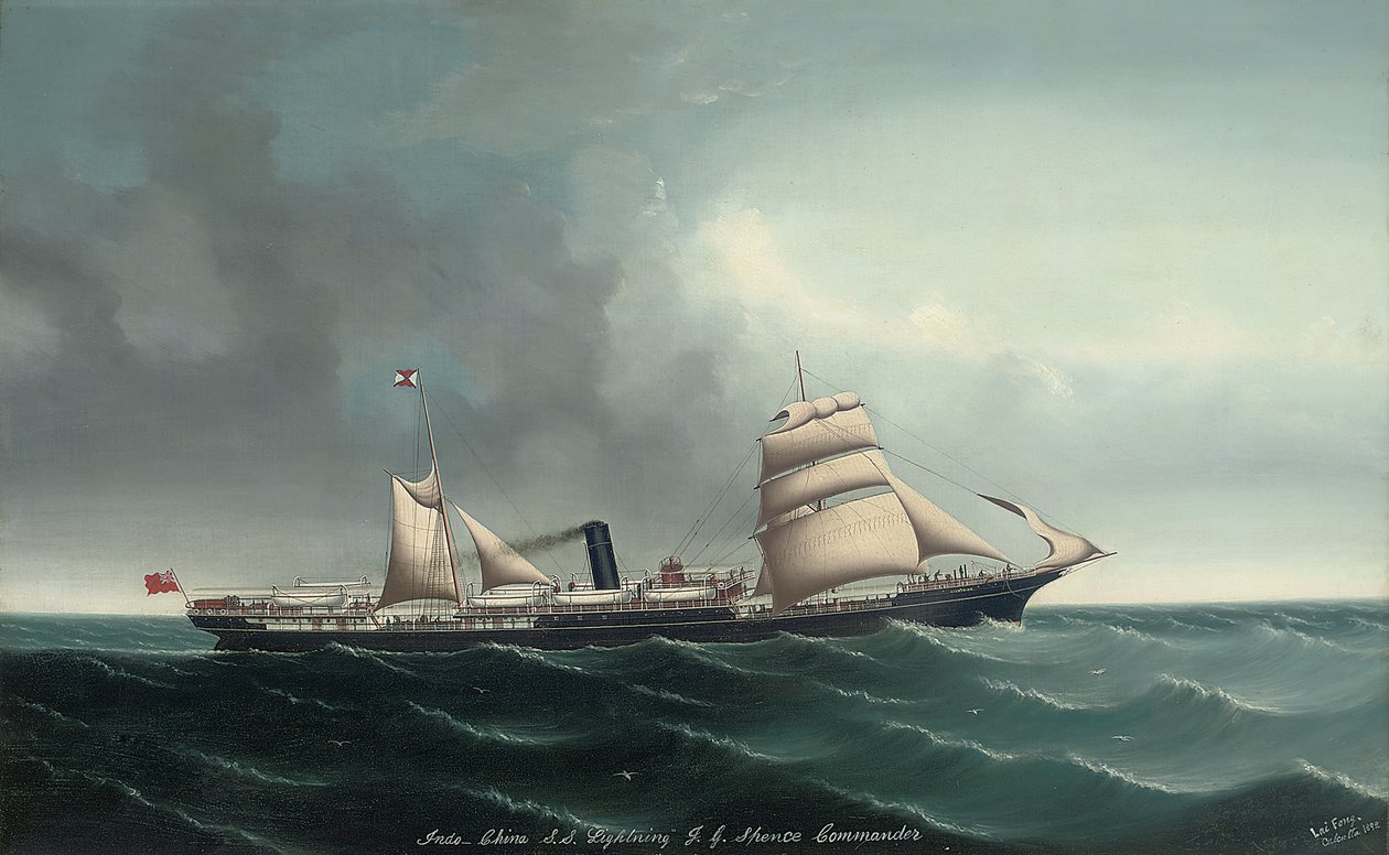 Det indo-kinesiske dampskib Lyn under sejl og damp, 1892 af Lai Fong