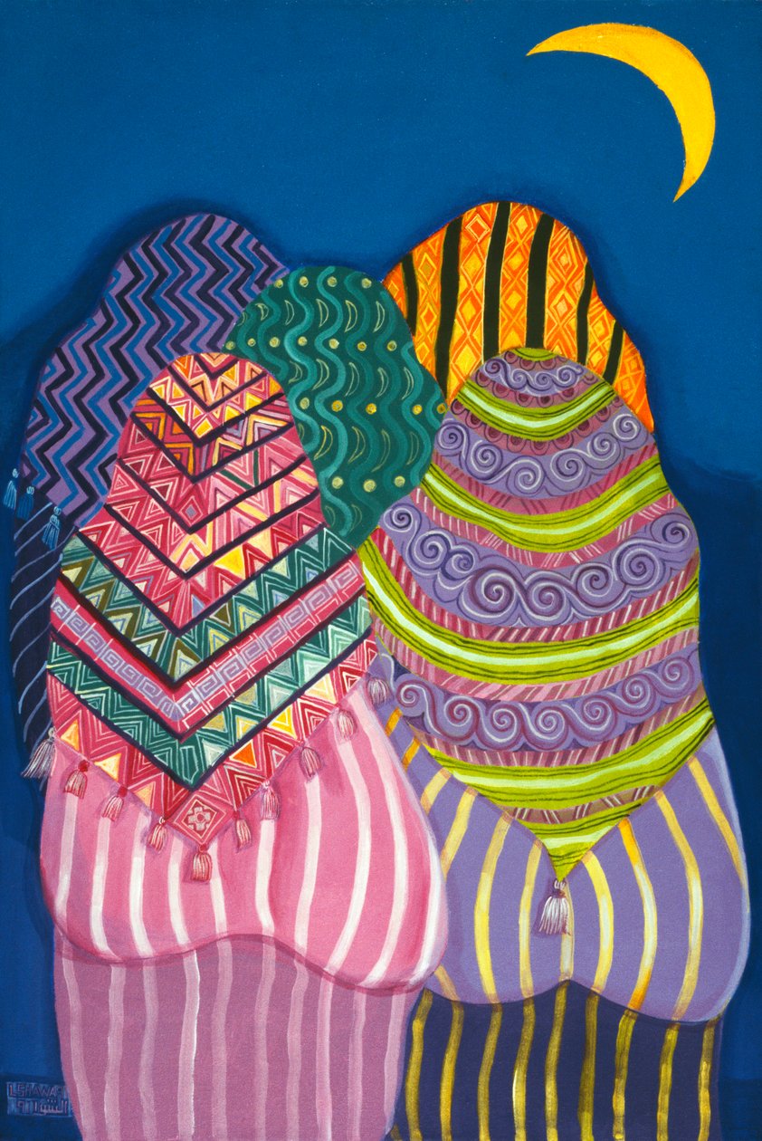 Bottoms in the Moonlight, 1990 (akryl på lærred) af Laila Shawa