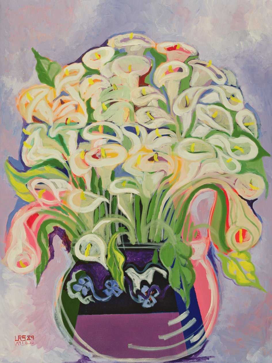 Lilies, 1989 (akryl på lærred) af Laila Shawa