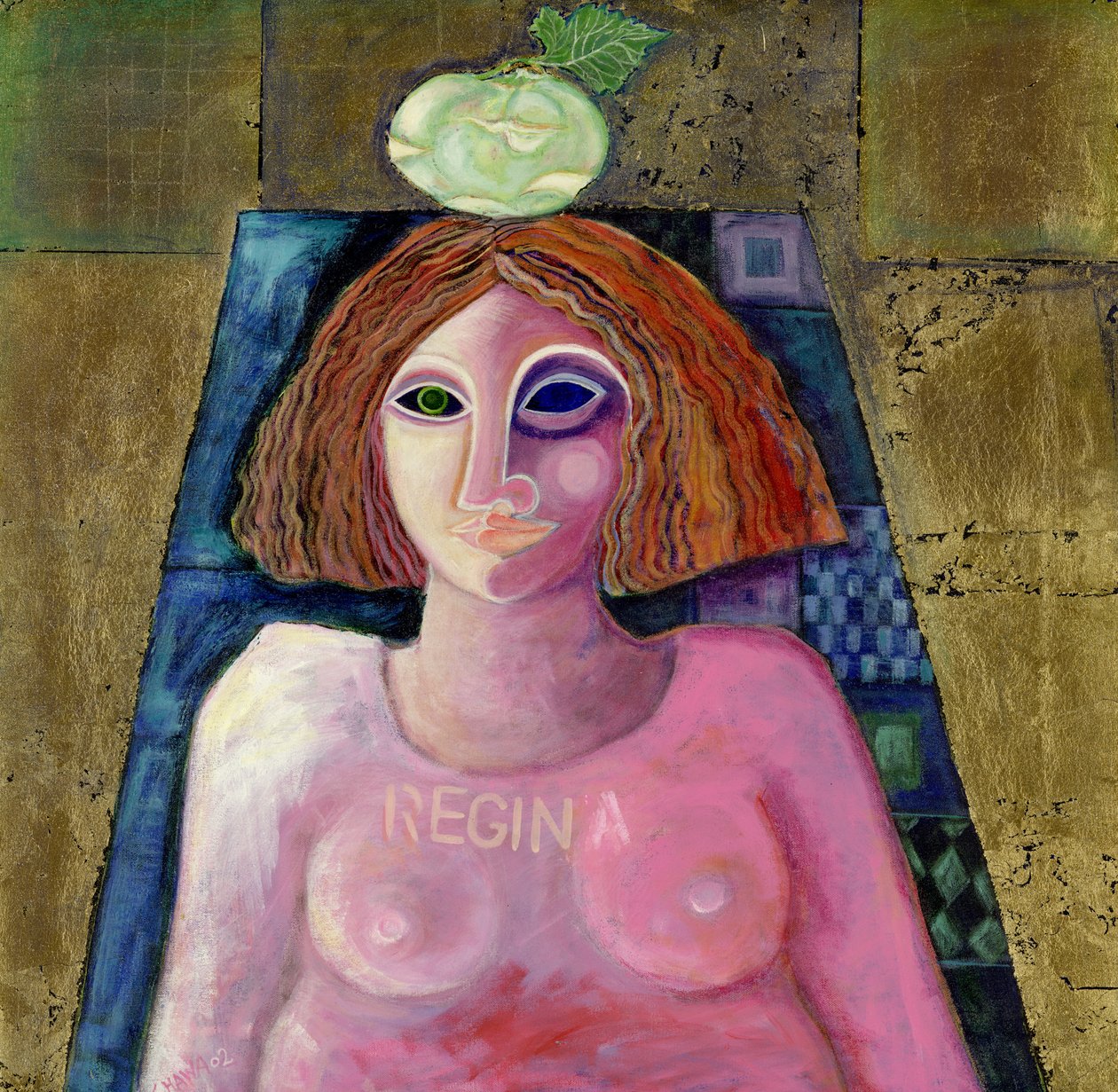Regina, 2004 (akryl & metalblad på lærred) af Laila Shawa