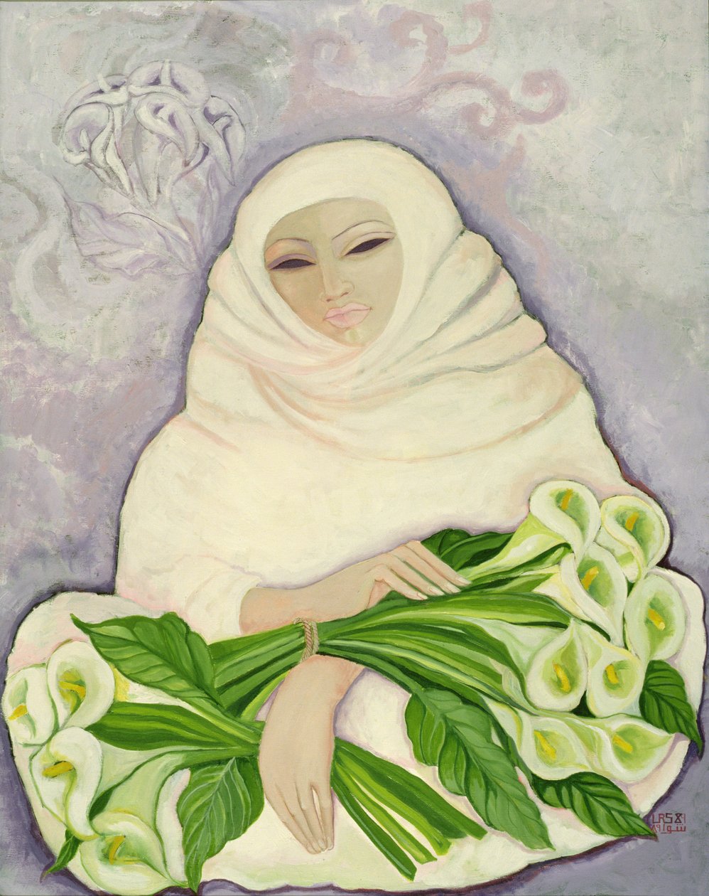 The Lily Seller, 1989 (akryl på lærred) af Laila Shawa