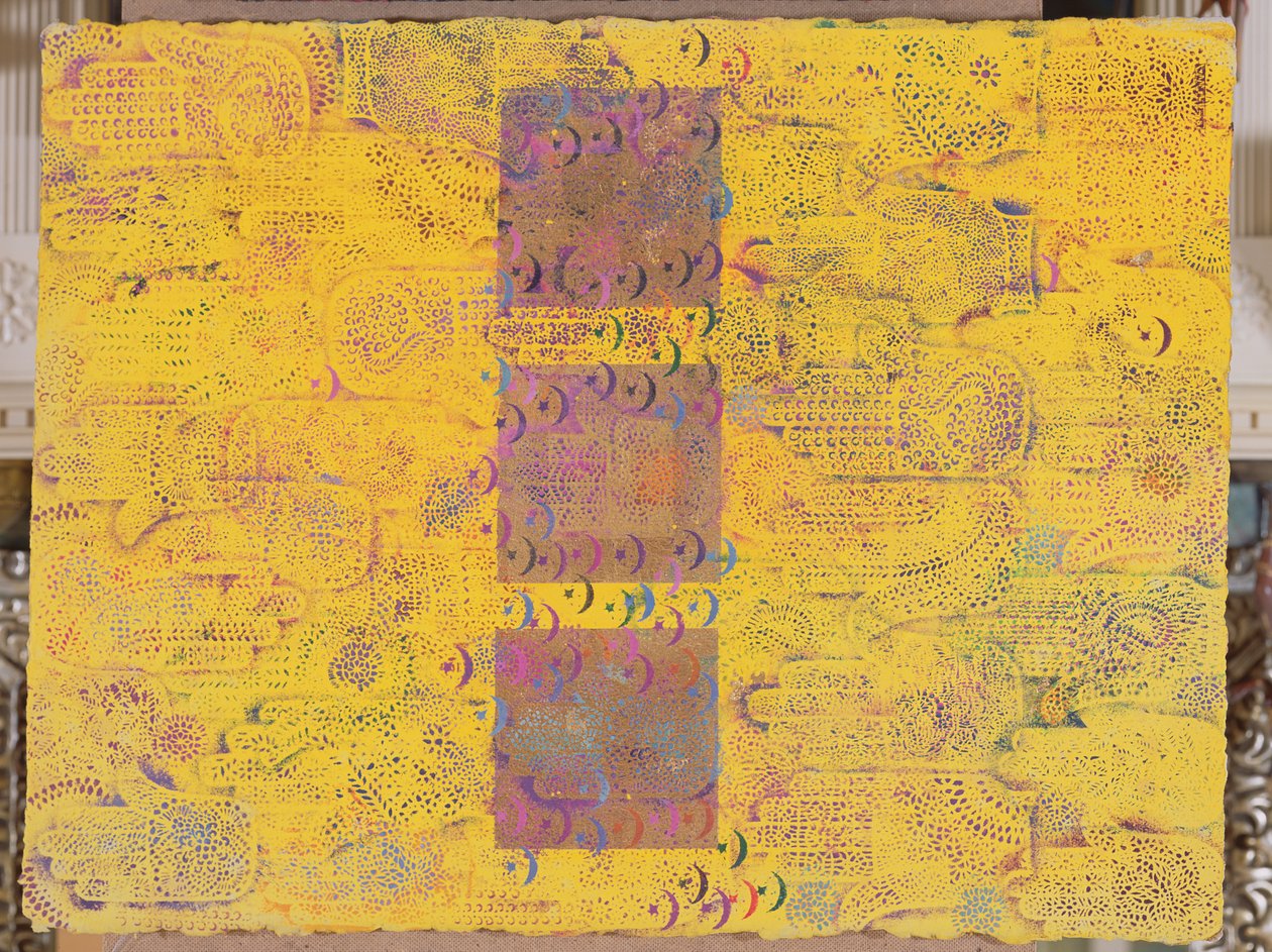 Uden titel, 1999 (akryl & bladguld på papir) af Laila Shawa