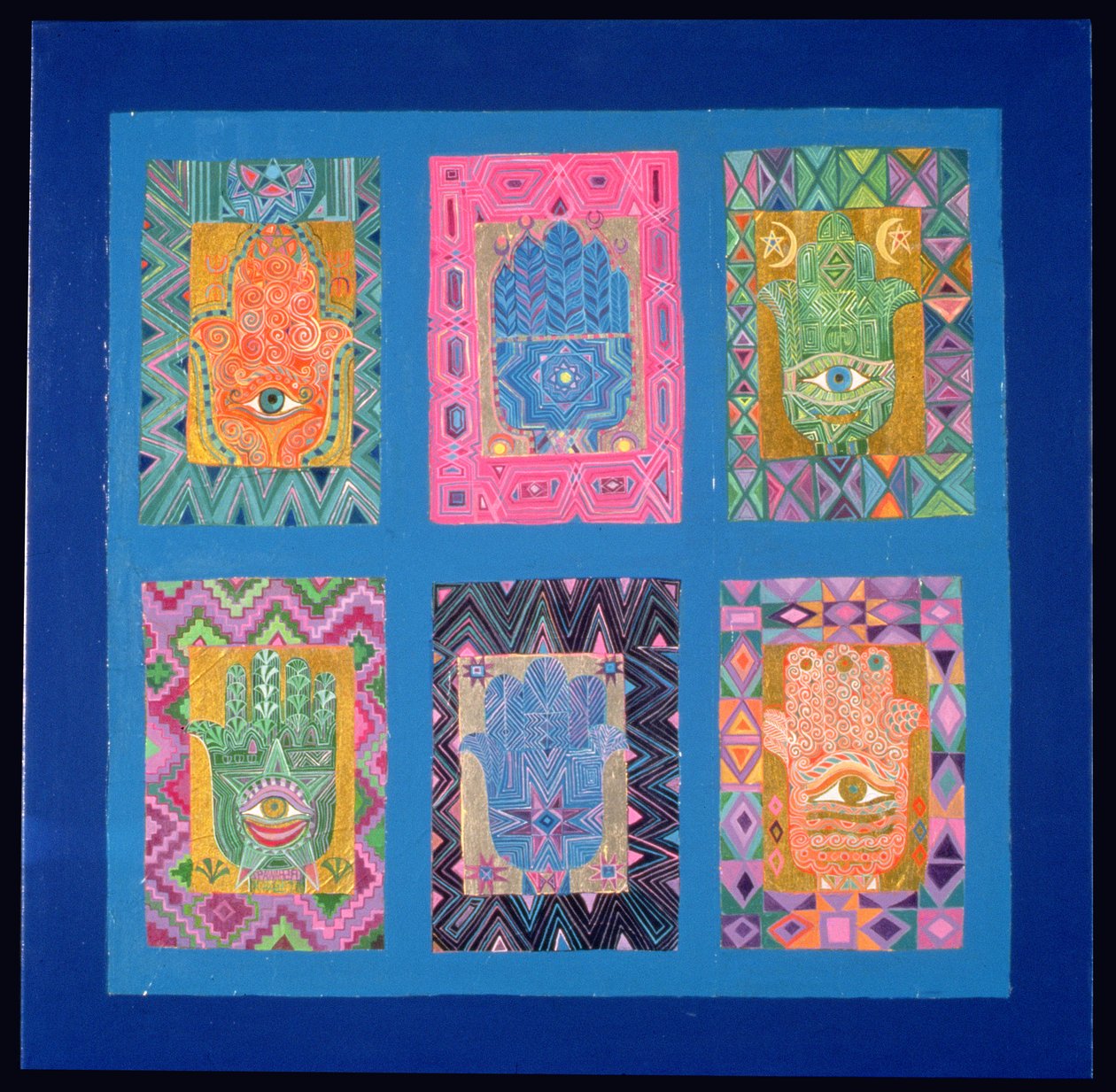 Windows of Hope, 1990 (akryl, papir & bladguld på lærred) af Laila Shawa