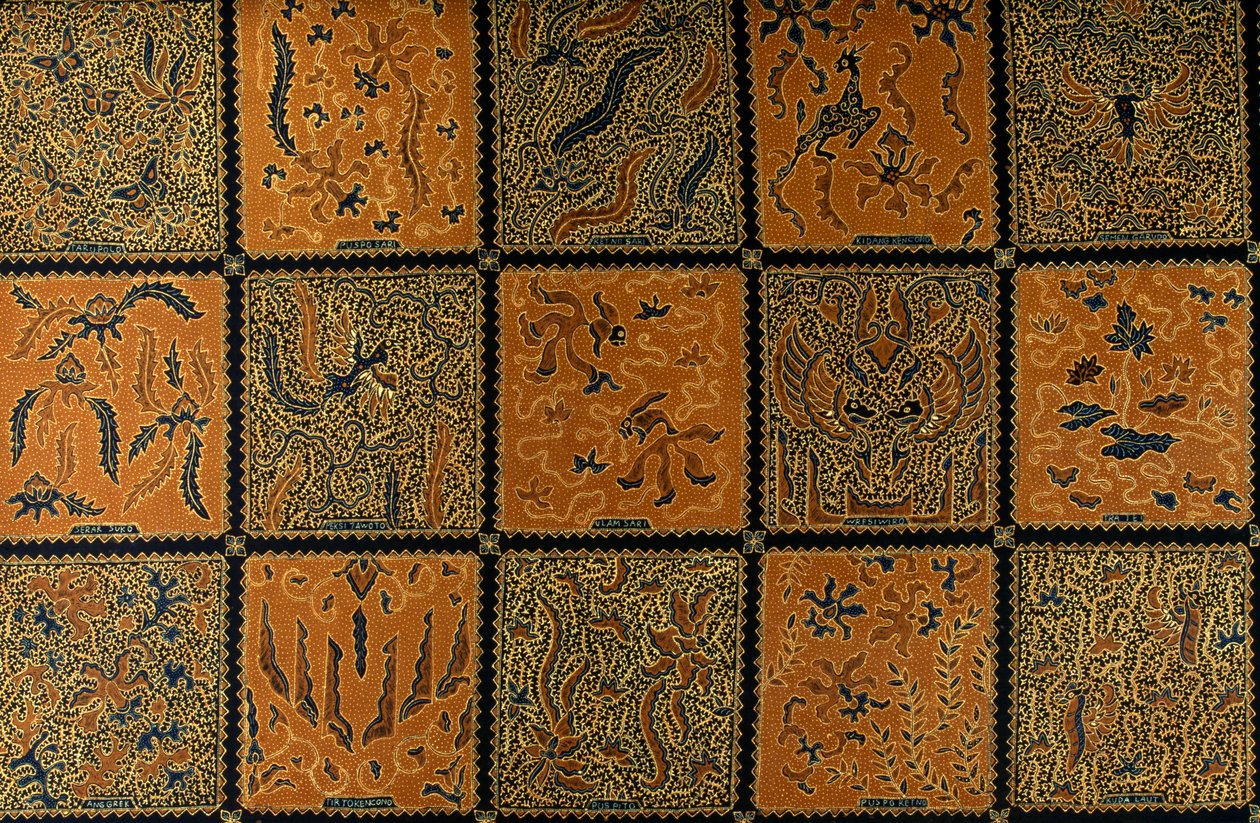 Batik med traditionelt ternmønster, Surakarta, Java, Indonesien, detaljer af Amadeo (after) Modigliani