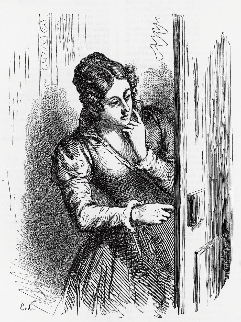 Illustration til Rise and Fall of Cesar Birotteau, roman af Honore de Balzac (1799-1850) fra samling med flere bind med titlen Human Comedy, gravering af Laisne af Laisne Laisne
