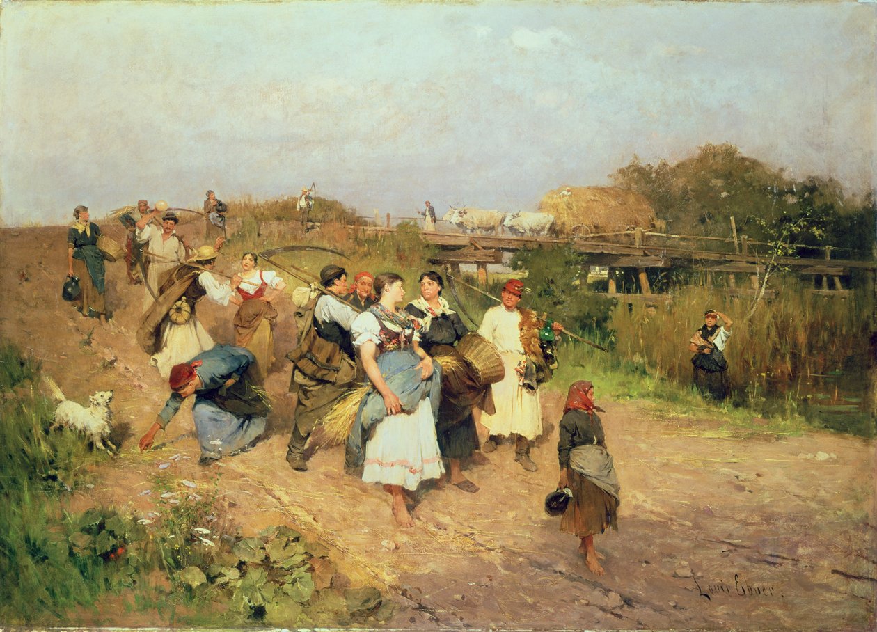 Høstarbejdere på vej hjem, 1881 af Lajos Deak Ebner
