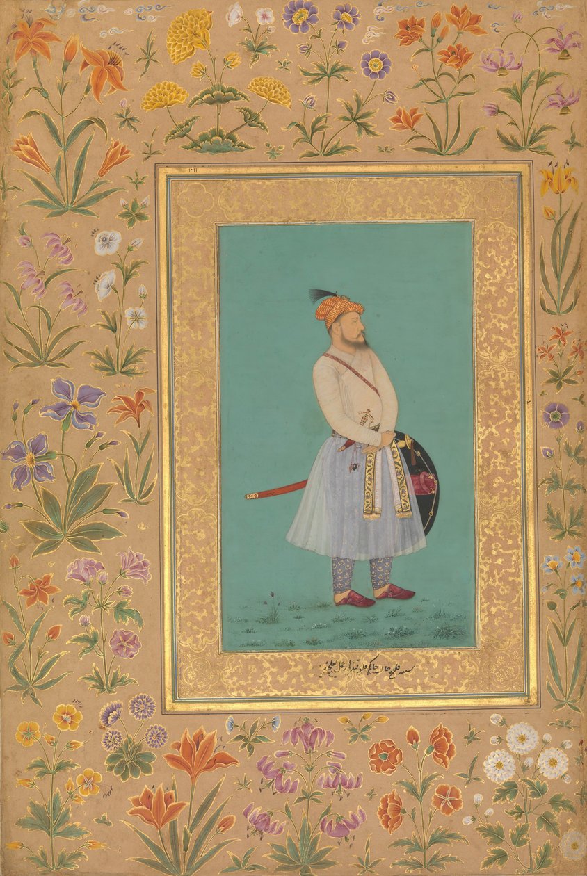 Portræt af Qilich Khan Turani, folio fra Shah Jahan Album, lige: ca. 1640, bagside: ca. 1530-50 af Lalchand