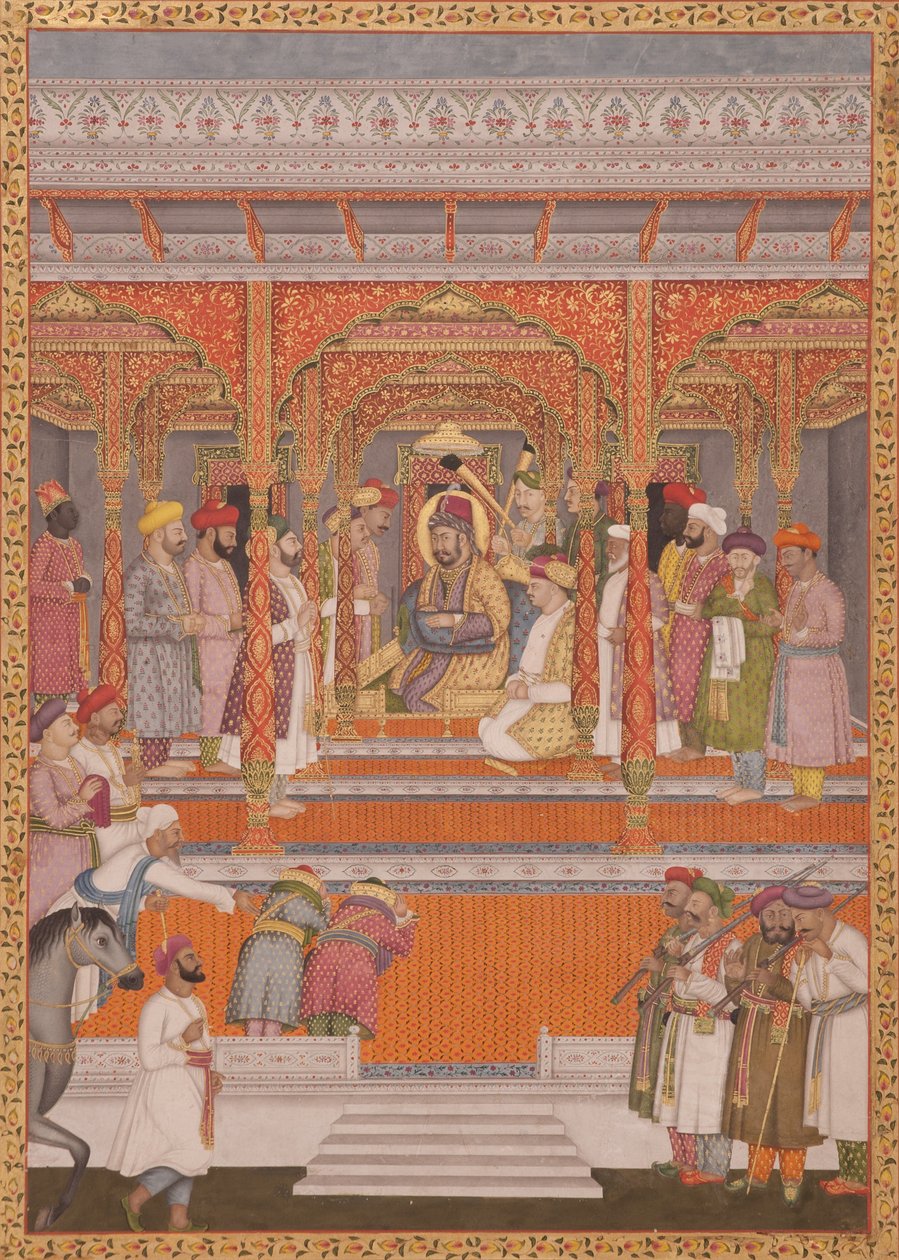 Mirza Md Muazzam Shah Khurram Bakht Bahadur modtager Saadat Ali, Nawab af Aw, 1803 (ugennemsigtigt wc på papir) af Lalji Mal