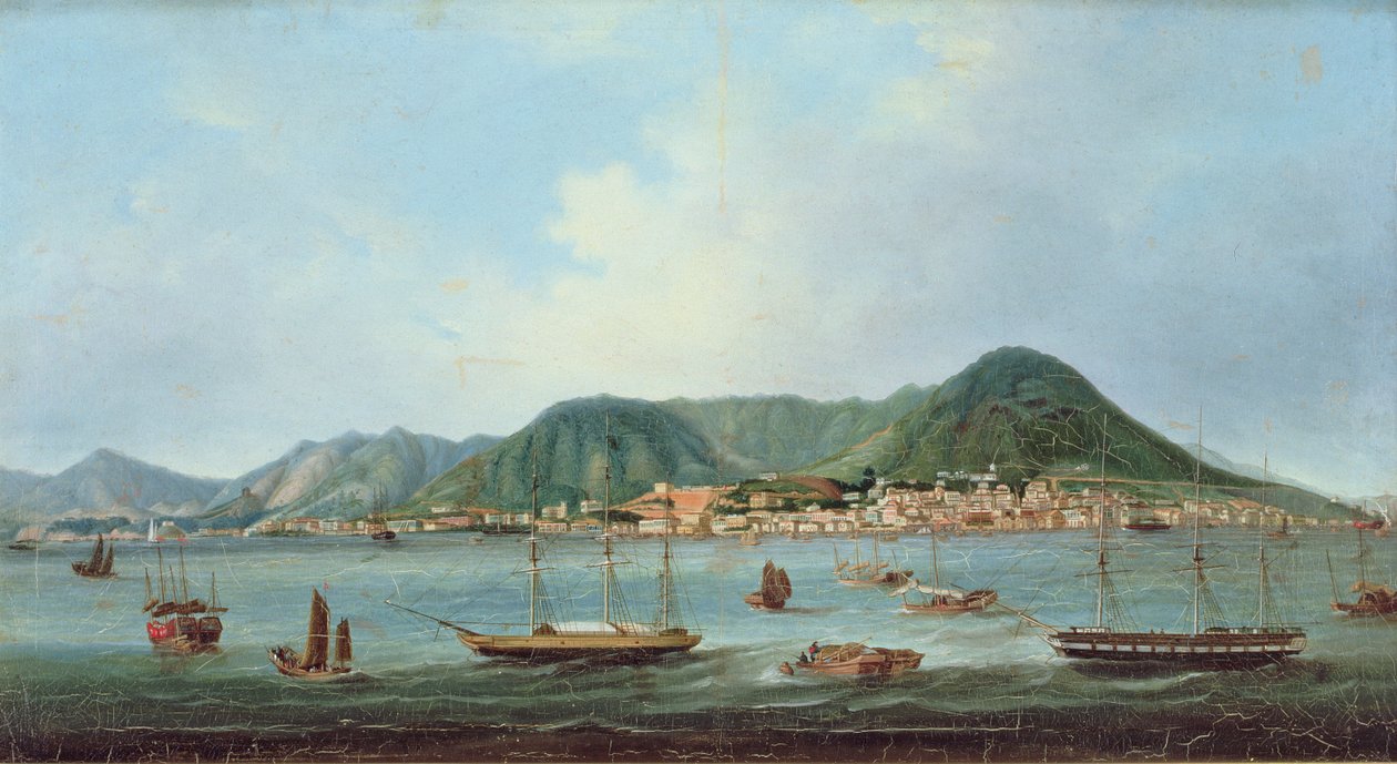 Havn i Hong Kong, ca. 1830-40 (olie på lærred) af Lam Qua (attr. to)