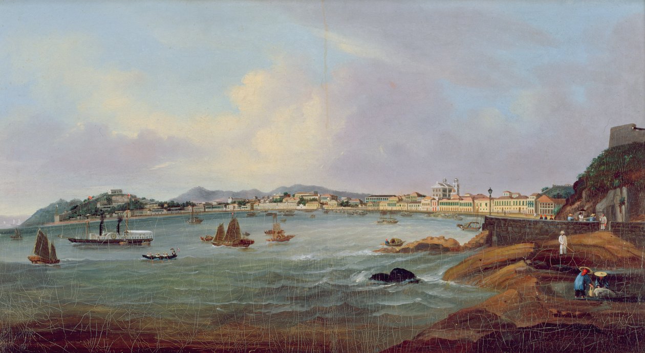 Havn i Macao, Kina, ca. 1855 (olie på lærred) af Lam Qua (attr. to)