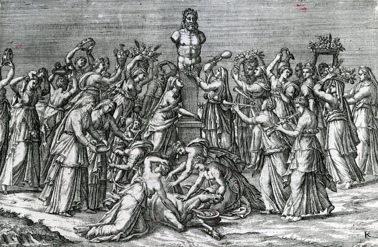 Otte kvinder, der ofrer til Priapus, 1500-tallet af Lambert Lombard