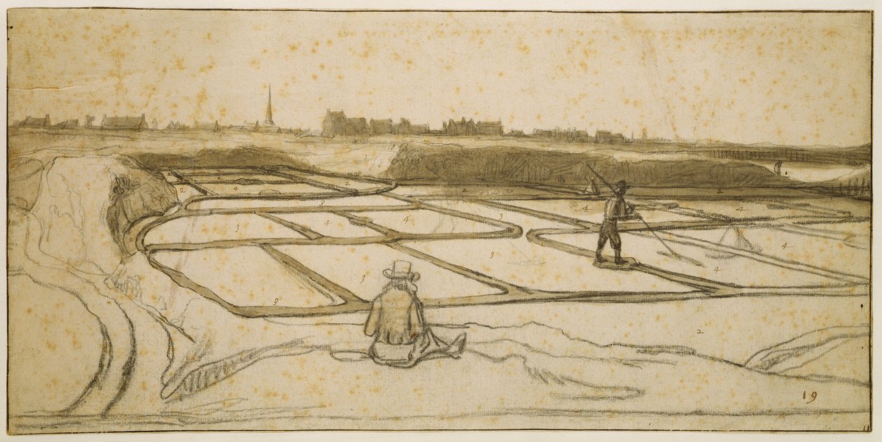 Saltminedrift i Le Croisic, 1645 (kridt, pen og pensel på papir) af Lambert Doomer