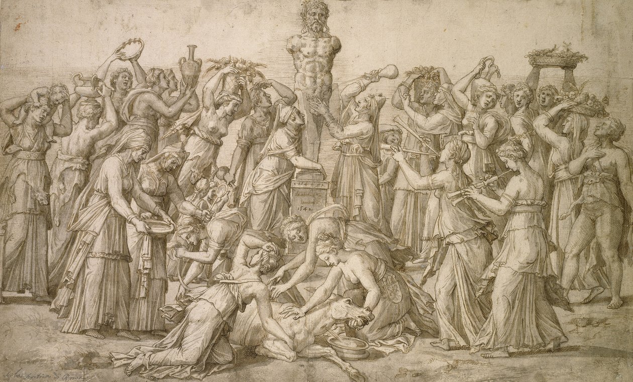 Offer til Priapus, 1540 (pen og bistre) af Lambert Lombard