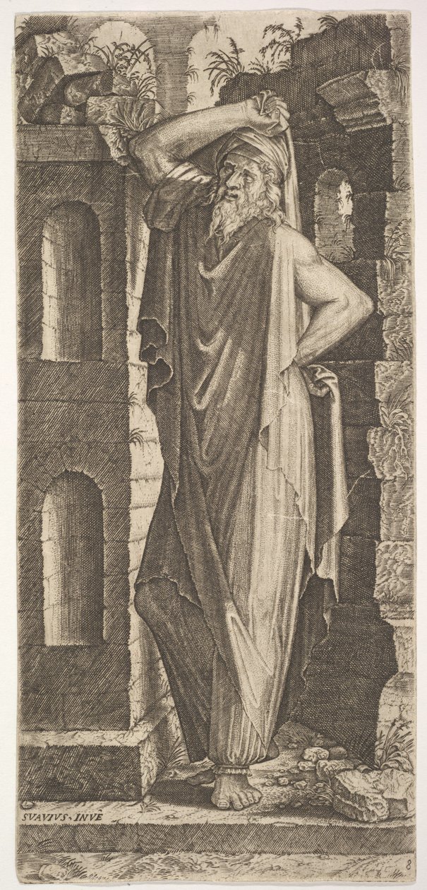 St. Philip, stående med venstre hånd på hoften og højre hånd hvilende på hans he..., 1545. af Lambert Suavius