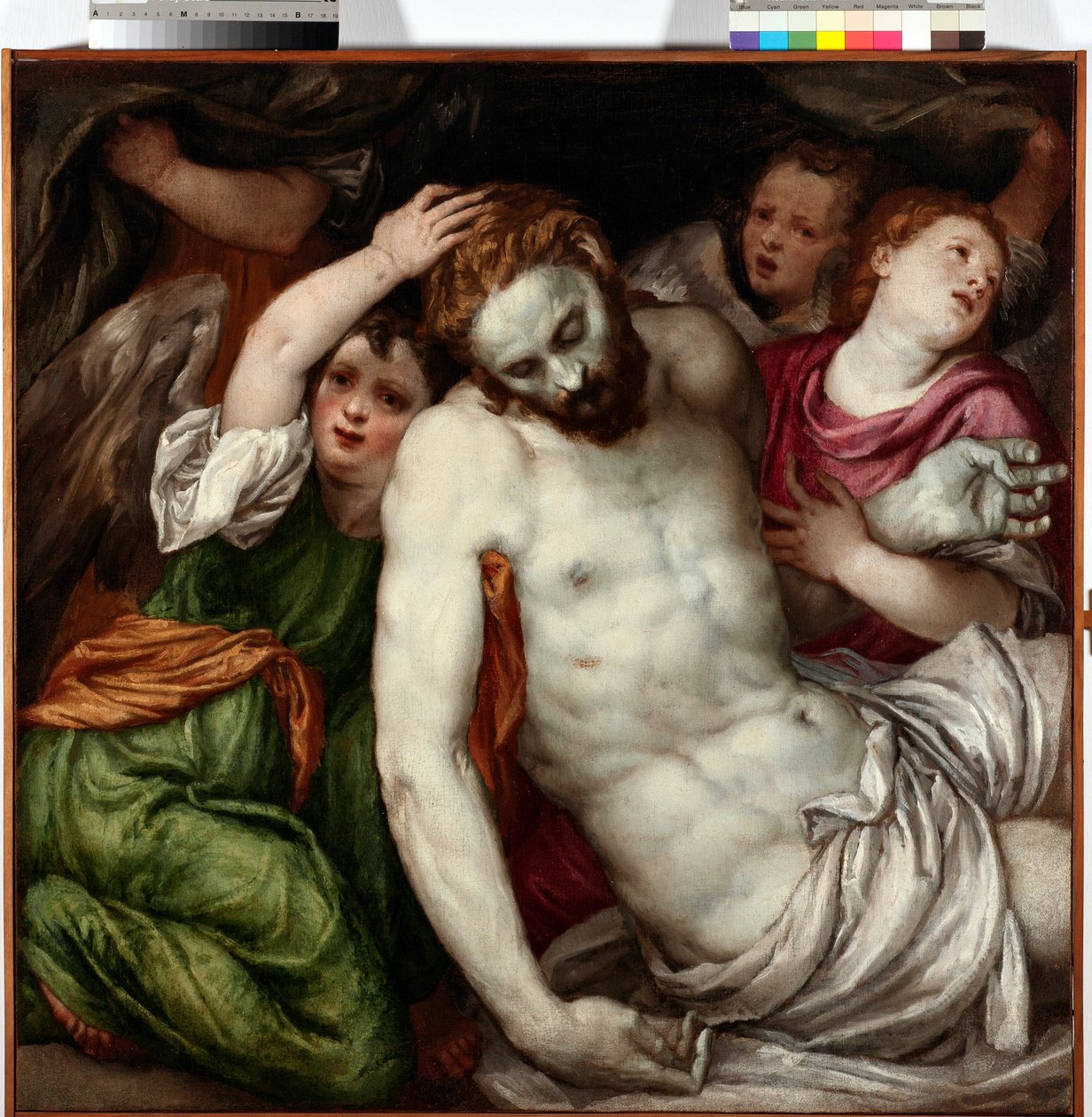 Pieta et anges (Pieta med engle) Maleri af Lambert Sustris (1515-1584) 1500-tallet Søn 83x84 cm Musei di Strada Nuova Genes af Lambert Sustris