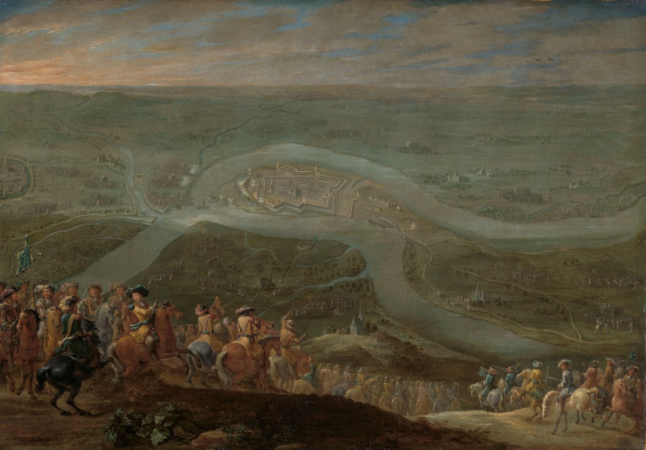King Louis XIV og hans entourage ved belejringen af Schenkenschans, 1672 af Lambert de Hondt (II)