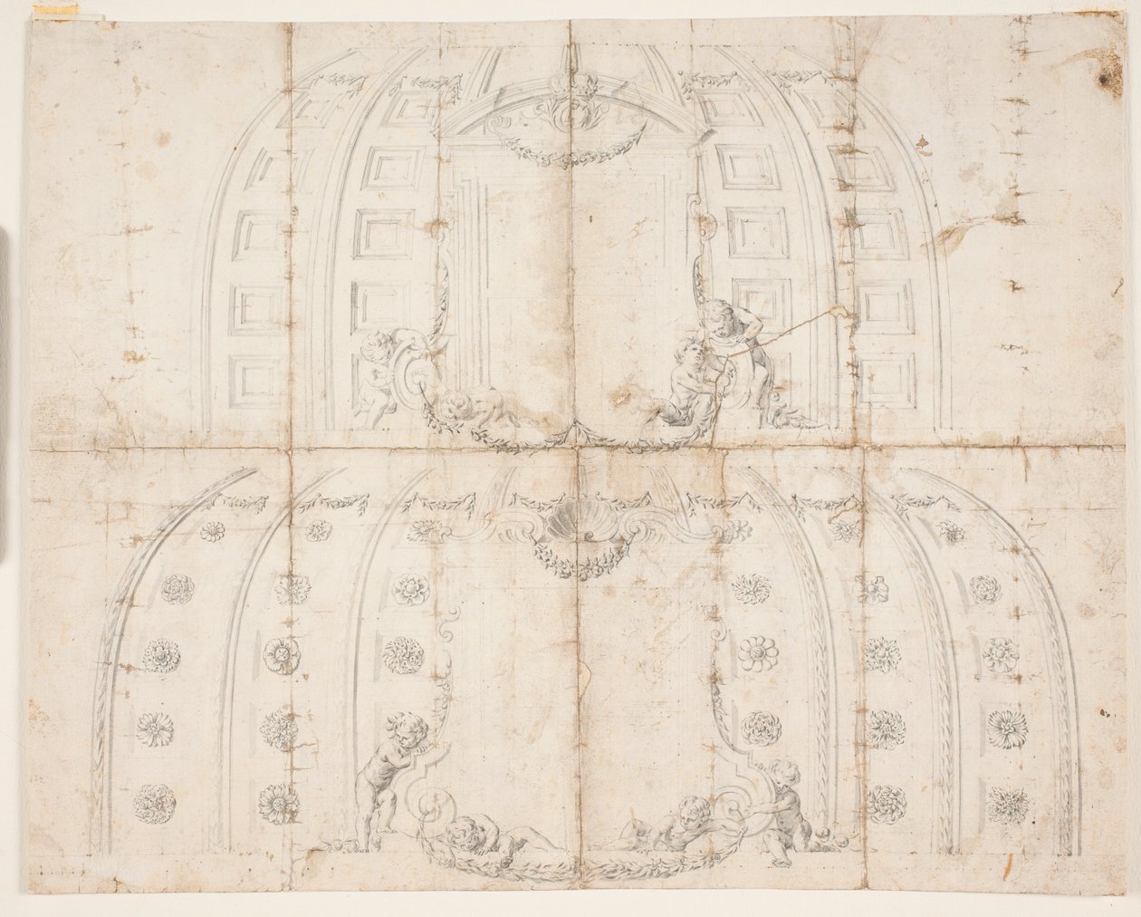 Frederiksborg slot, Audienssalen. To forskellige udkast til loftsdekoration til kuplen af Lambert van Haven