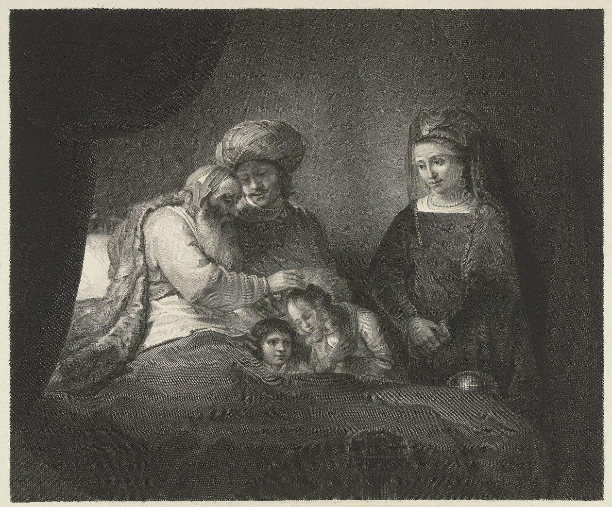 Jakob velsigner Efraim og Manasse af Lambertus Antonius Claessens