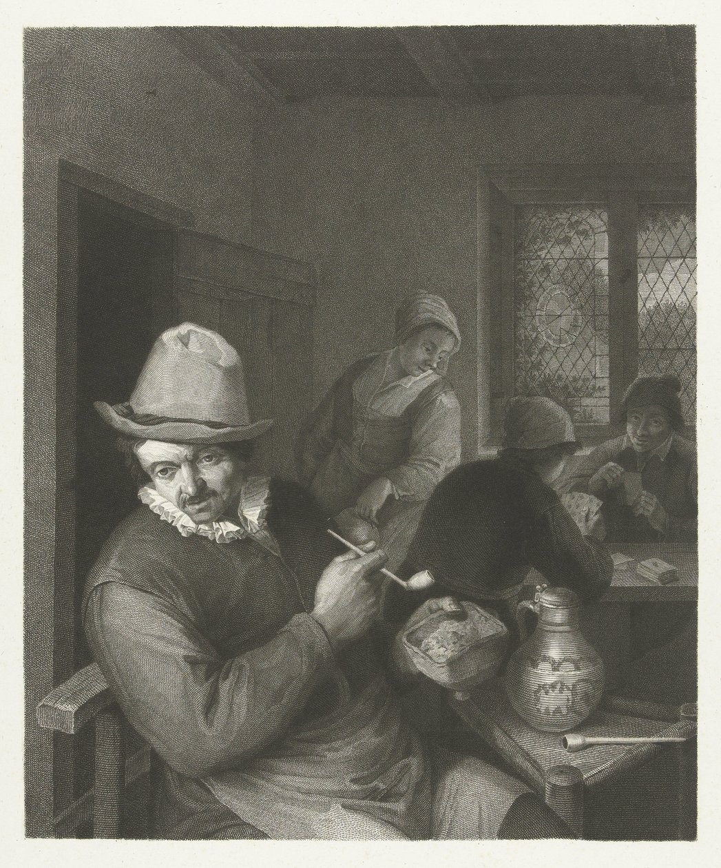 Pub scene med mand, der stopper en pibe af Lambertus Antonius Claessens