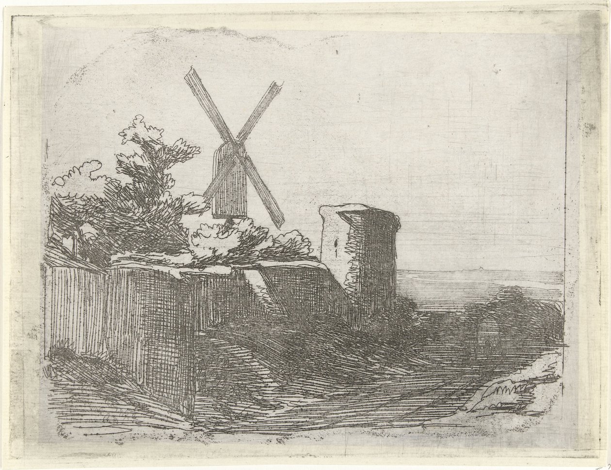 Ruin med mølle af Lambertus  Hardenberg