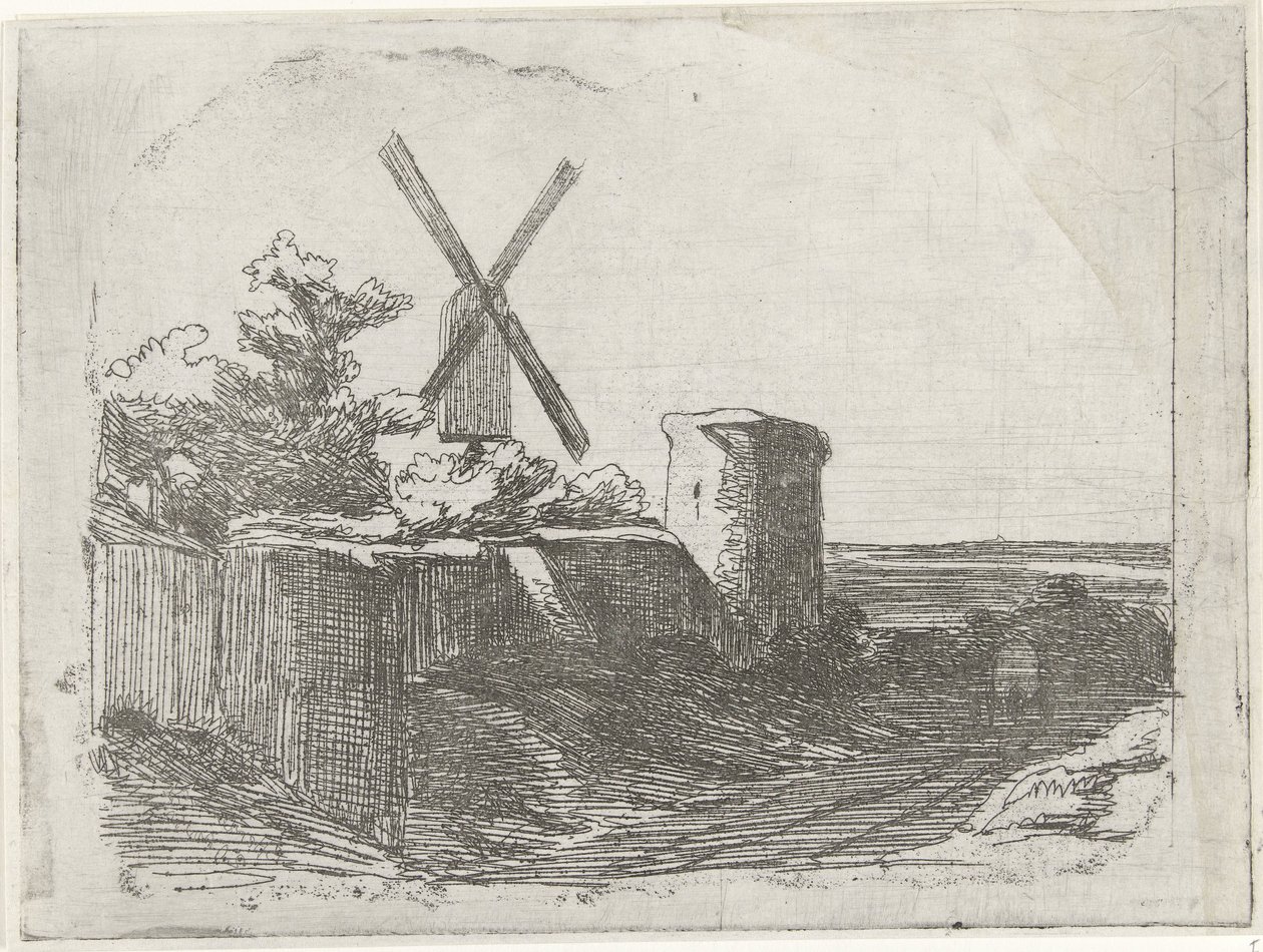 Ruin med mølle af Lambertus  Hardenberg