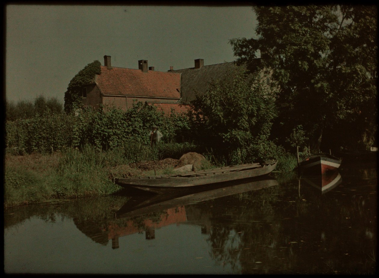 Blikkenburgervaart, Zeist, med både og gård (og muligvis Willem Emelaar Sr) af Lambertus Hendrik van Berk