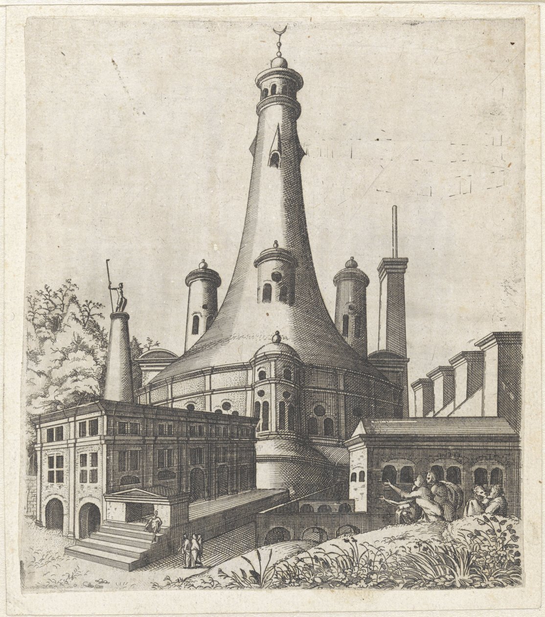 Gebouw met een halve maan op het dak Tegninger af ruiner af forskellige fabrikater meget nyttige for malere og andre kunstnere af den slags (serietitel) af Lambertus Suavius