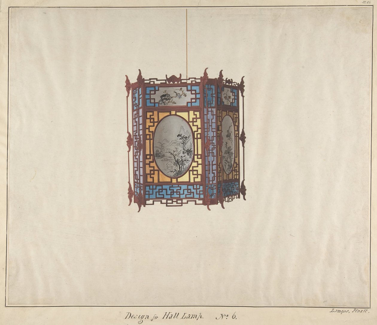 Design til en halllampe nr. 6, ca. 1845. af Lamqua