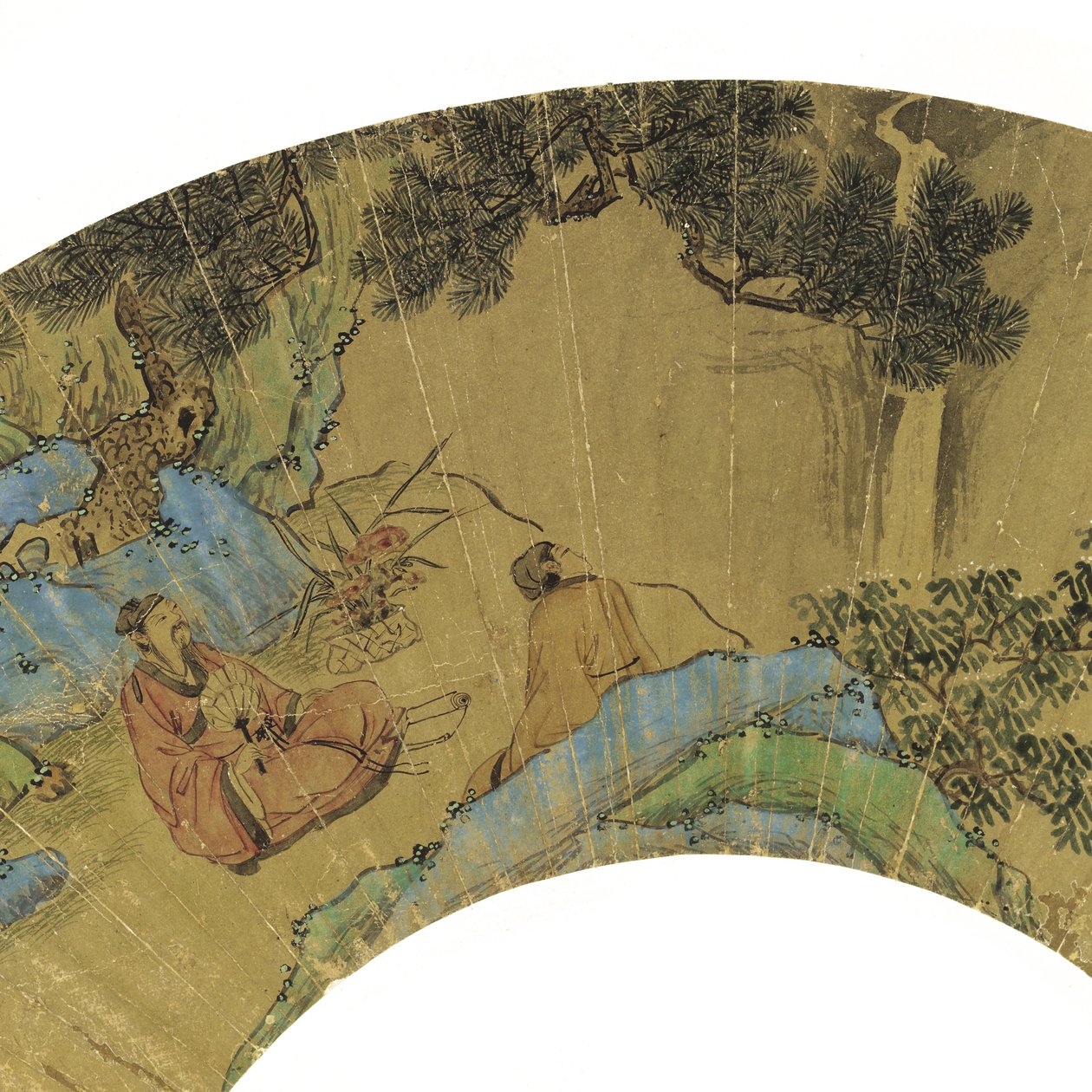 Two Scholars in a Mountainous Landscape, 1656 (blæk og farver på guldpapir) af Lan Ying