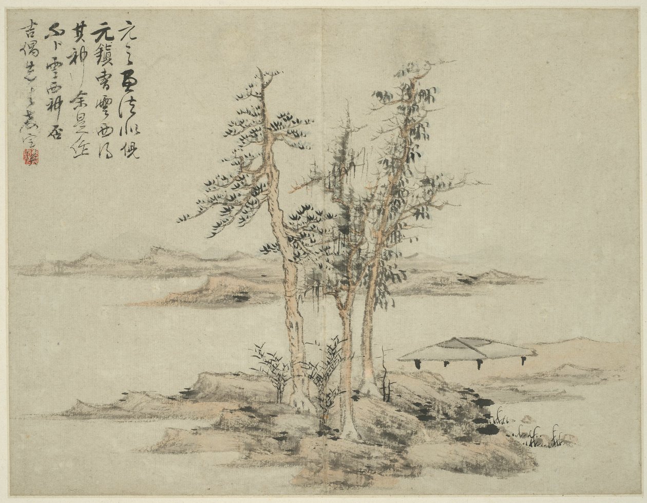 Landskab i stil med antikke mestre: efter Ni Zan (1301-1374), Cao Zhibo (1272-1355) af Lan Ying