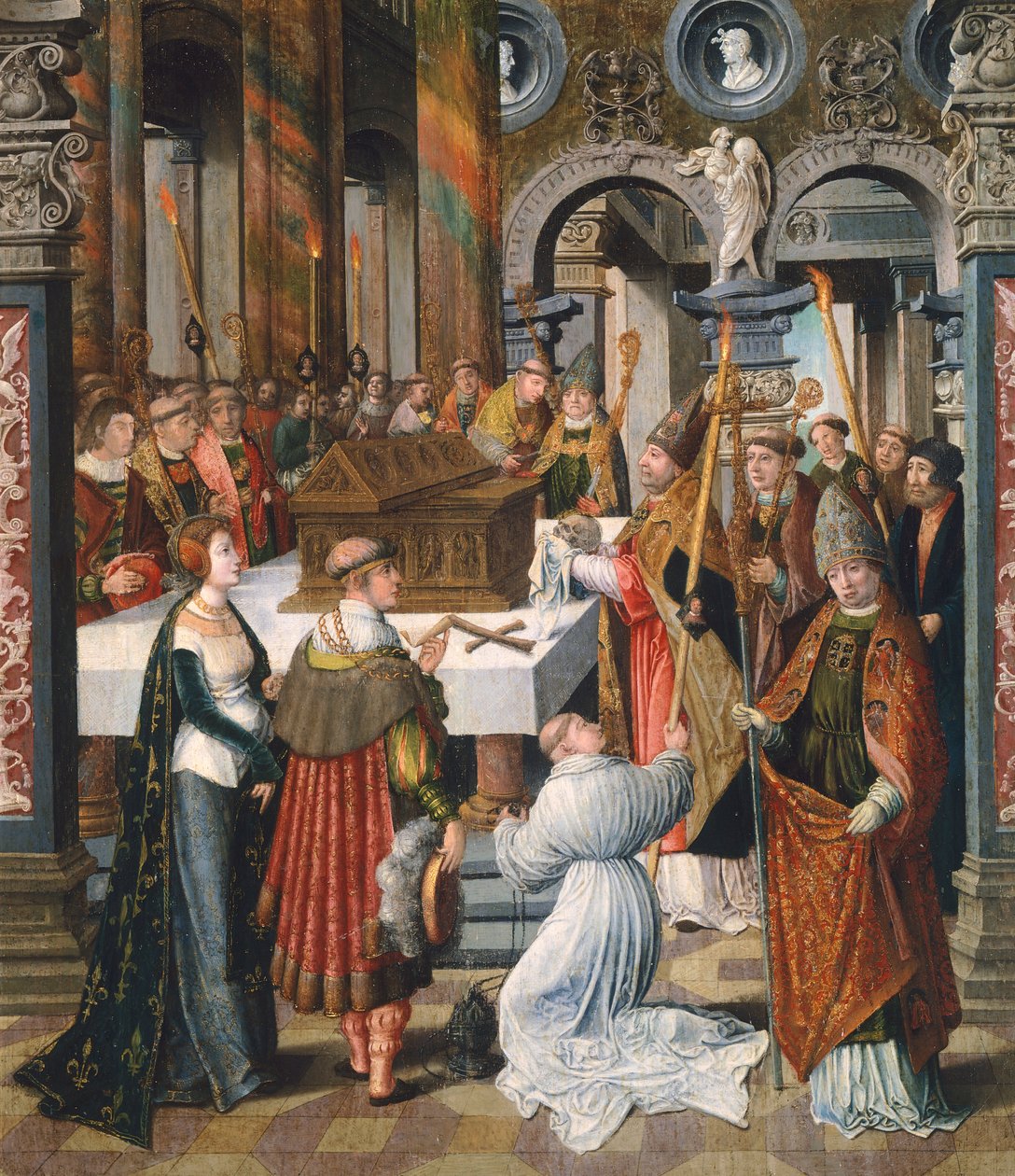 Messen, detalje fra Legend of St Bertin, af Lancelot Blondeel (1488-1581), panel af Lancelot Blondeel