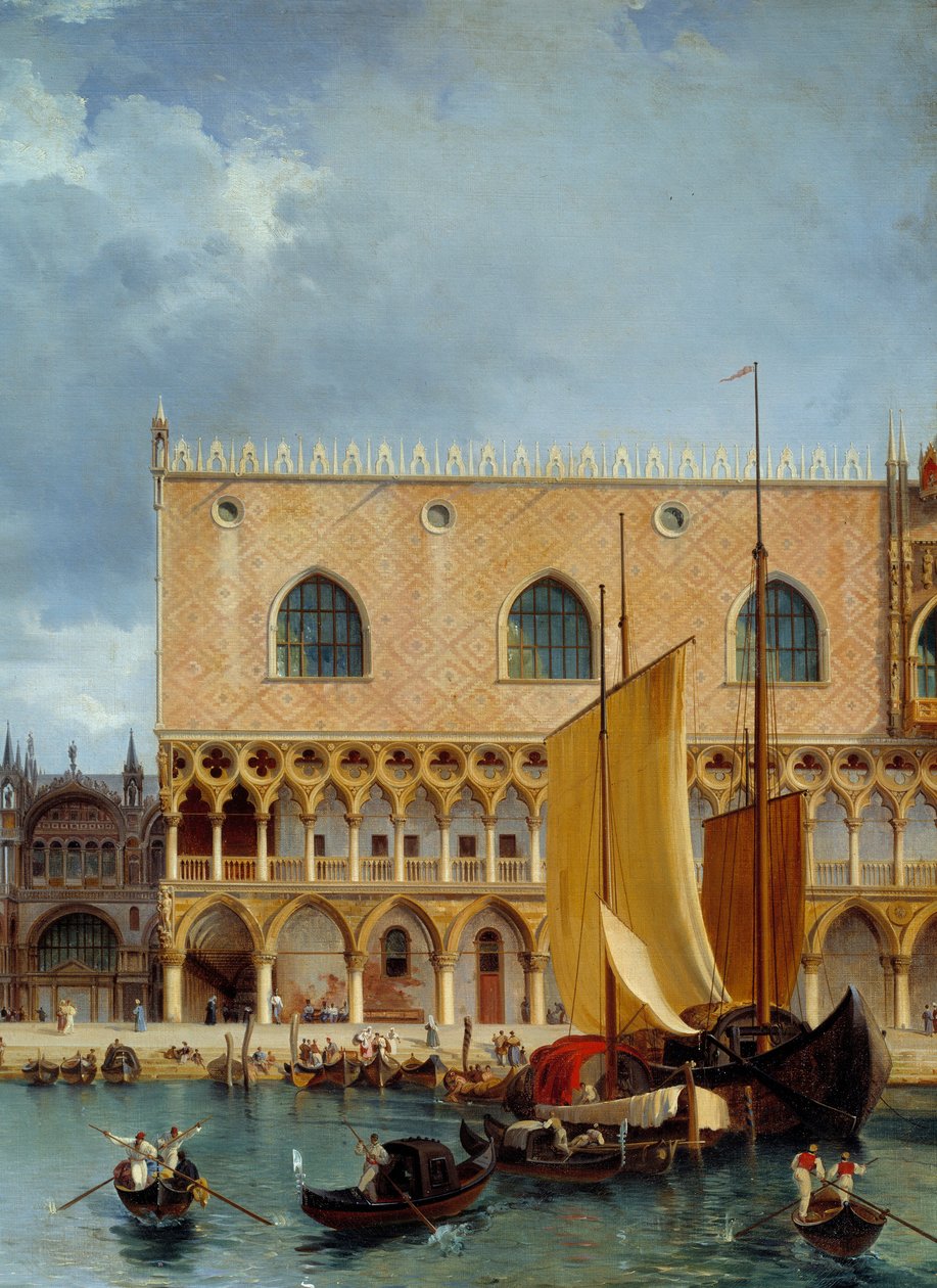 Maritim handel foran Dogepaladset. Detalje af udsigten over en del af hertugpaladset og piazzettaen i Venedig. Maleri af Theodore Turpin De Crisse (1782-1859) af Lancelot Théodore Turpin de Crissé de Crissé