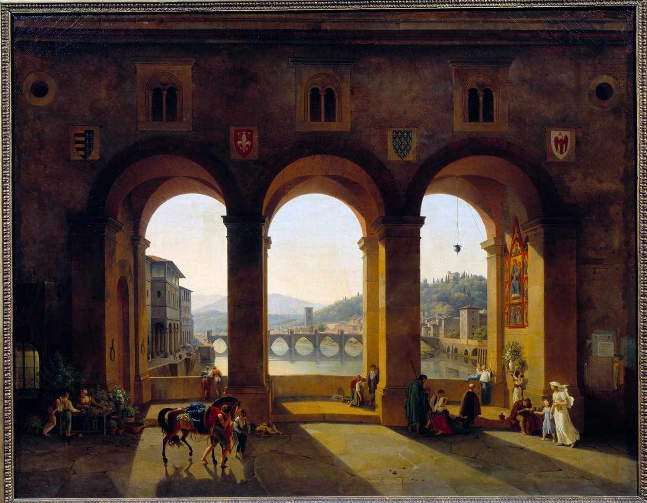 Udsigt over Firenze Ponte Vecchio. Maleri af Theodore Turpin De Crisse (1782-1859) af Lancelot Théodore Turpin de Crissé de Crissé