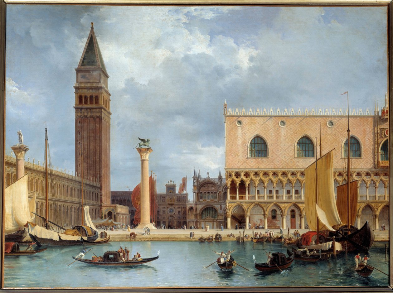 Udsigt over en del af hertugpaladset og Piazzetta i Venedig Maleri af Theodore Turpin de Crisse (1782-1859) 1829 Søn. 0,75x1 m af Lancelot Théodore Turpin de Crissé de Crissé