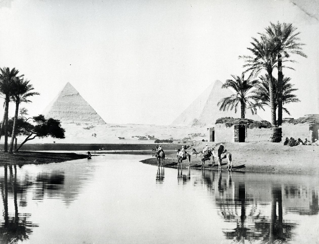 Pyramiderne i Khufu og Khafre fra Nilens oversvømmelser, ca. 1880 af Langaki