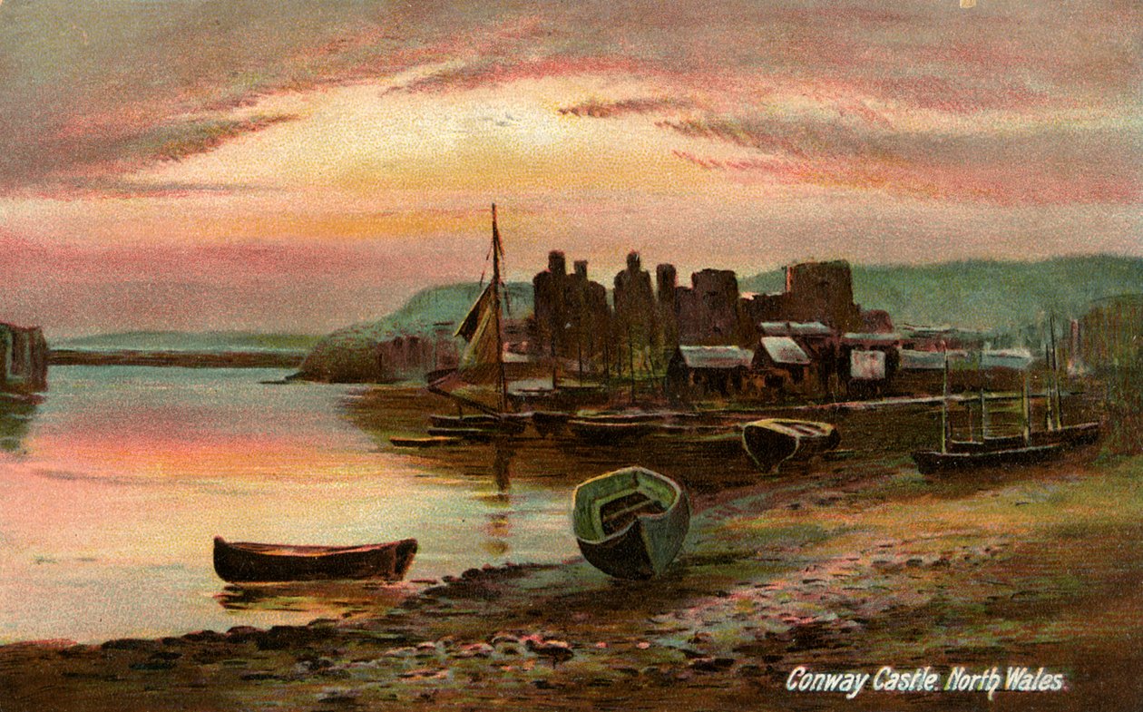 Conway Castle, Caernarvonshire, North Wales, slutningen af det 19. eller begyndelsen af det 20. århundrede. af Langsdorff and Co
