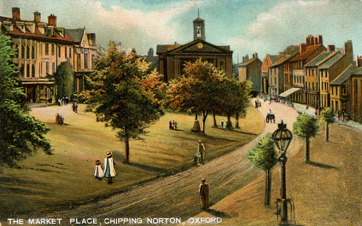 Market Place, Chipping Norton, Oxfordshire, slutningen af det 19. eller begyndelsen af det 20. århundrede. af Langsdorff and Co