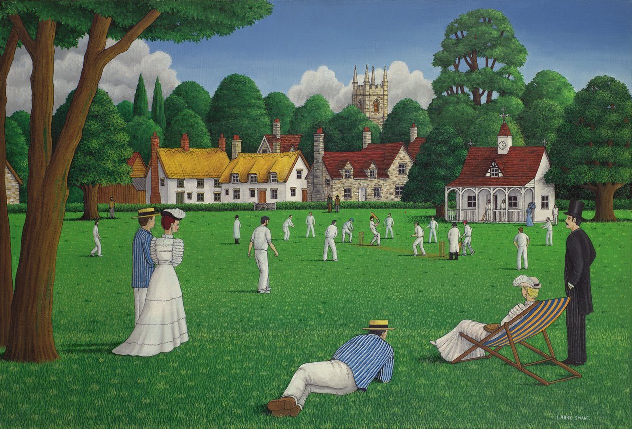 Edwardian Cricket, 1986 (akryl på lærred) af Larry Smart
