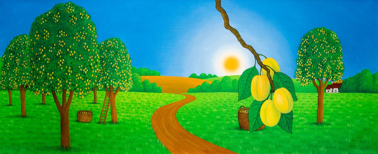Hereford Golden Plums, 1991 (akryl) af Larry Smart