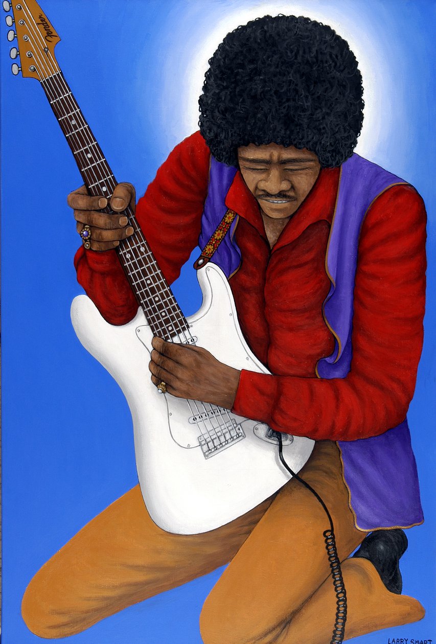 Jimi Hendrix (1942-70) (akryl på linned) af Larry Smart