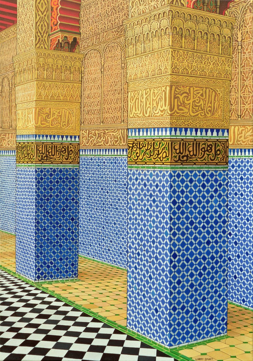 Koranskolen, Fez, 1998 (akryl på linned) af Larry Smart