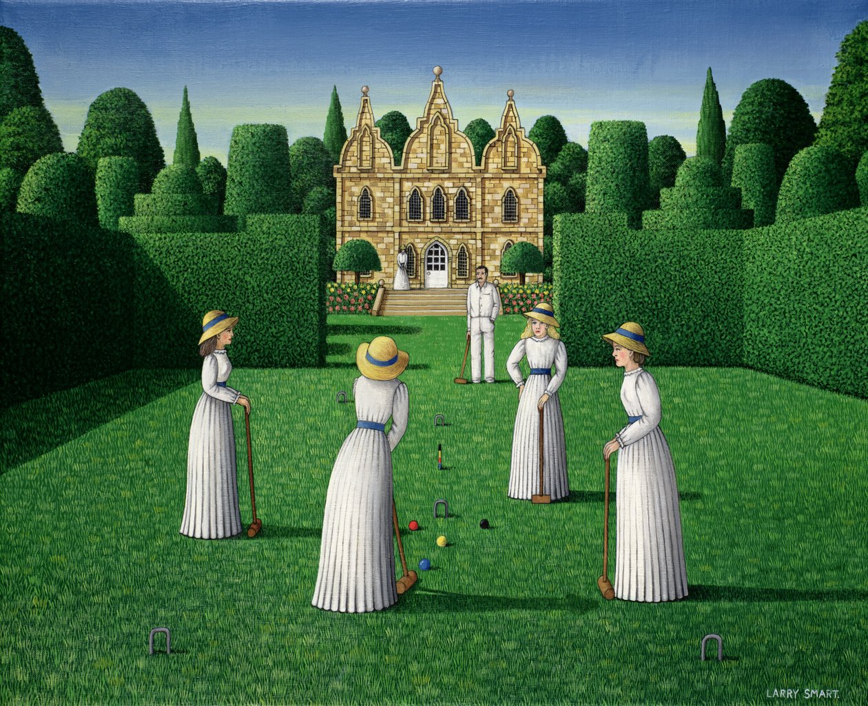 The Croquet Match, 1978 (akryl på linned) af Larry Smart